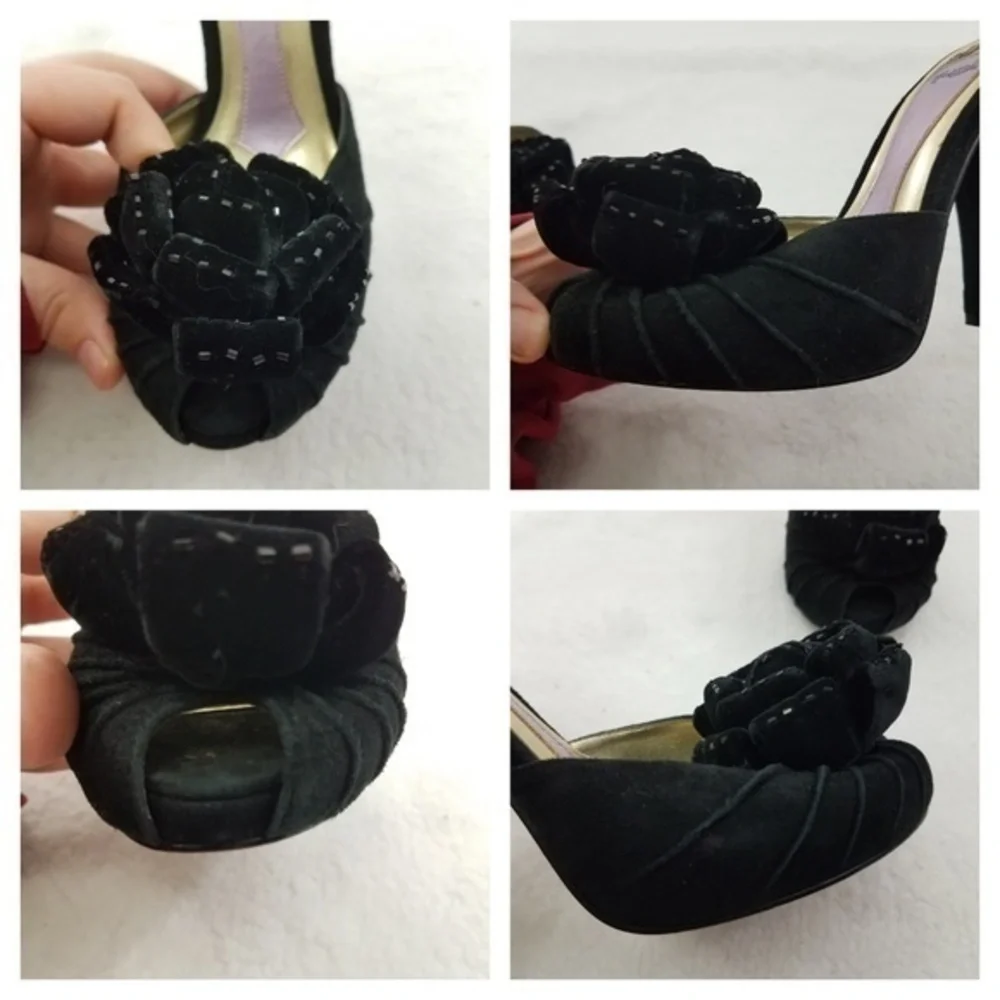 Hale Bob Size 6.5 Suede Heel‎ Shoes Womens Black Fl